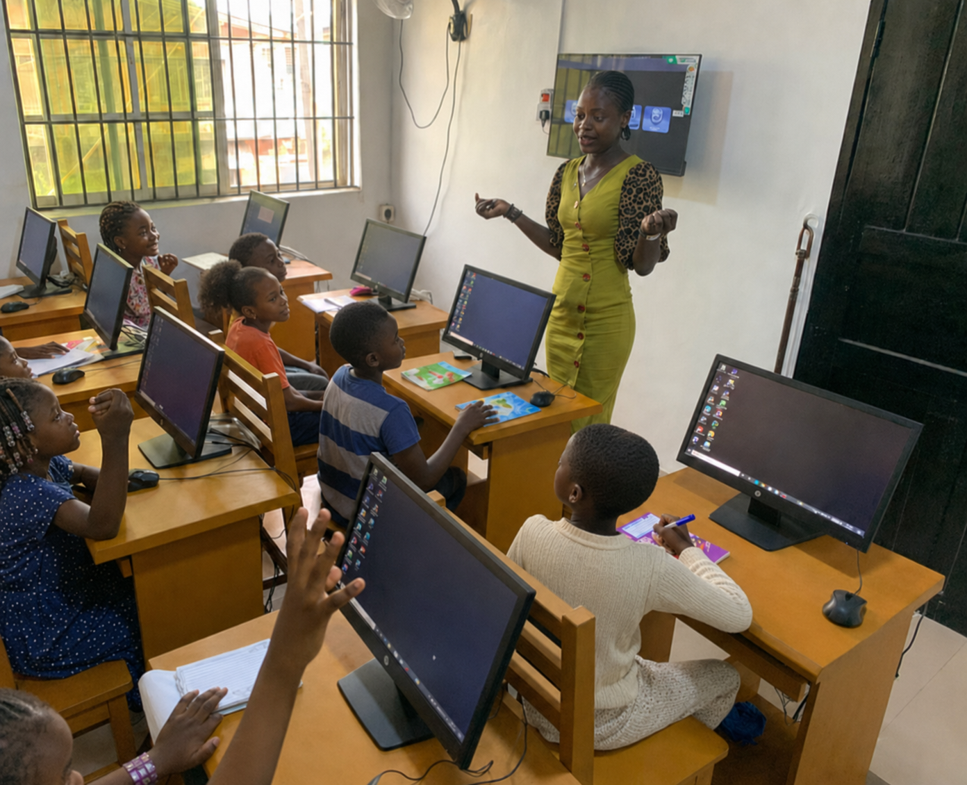 classroom with diverse children and teacher